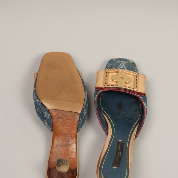 LOUIS VUITTON Denim Monogram Mules - Picture 8 of 9
